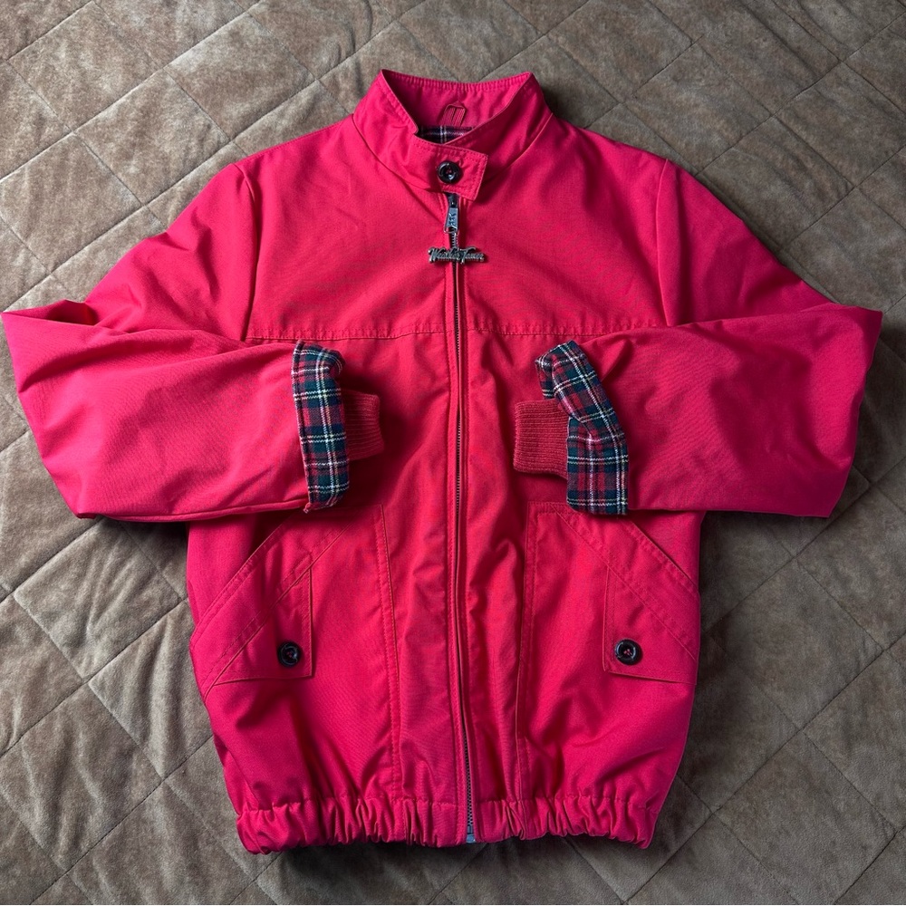 Vtg Weather Tamer Jacket Red Plaid Lined Harrington USA Made Women’s Size 12 M/L